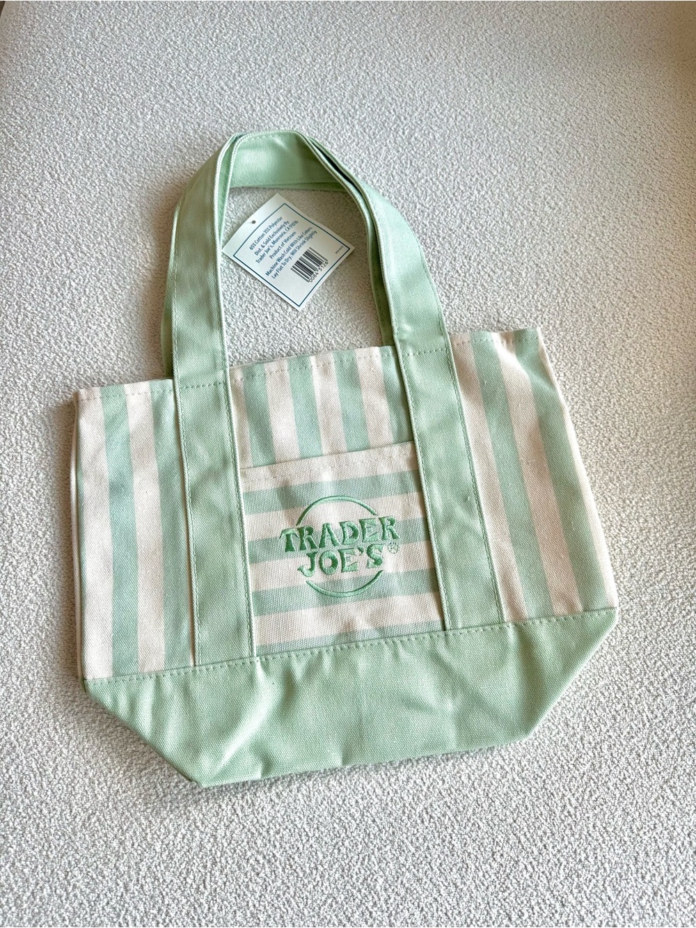 Trader Joe’s Mini Tote Set of 4 NWT Pastel Striped Bags Pink Blue Green Beige - Picture 5 of 6